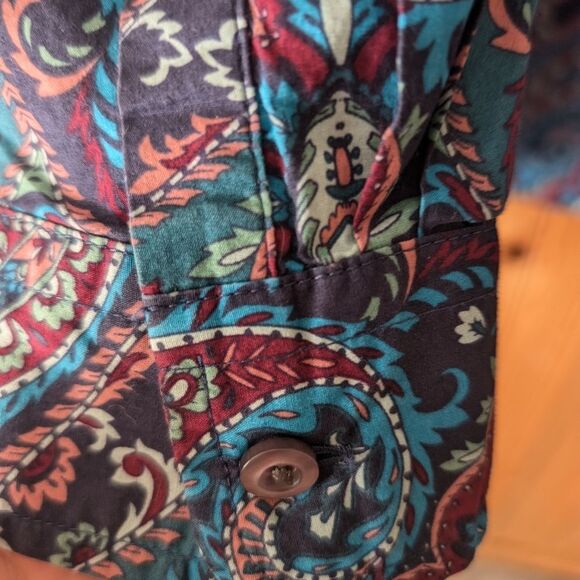 Talbots Paisley Boho Button Down Cotton Shirt Size X - Picture 3 of 8